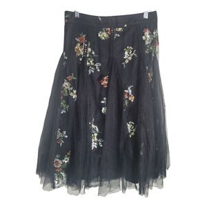 NY&C Sequin Floral Tulle Mesh Midi Skirt Womens Small Black Whimsegoth Fairycore
